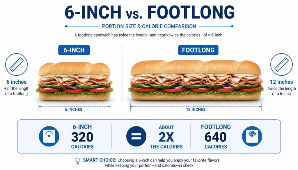 Subway 6 inch vs footlong sandwich calories and portion size comparison