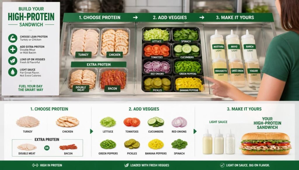 How to order a high protein Subway sandwich with extra protein and fresh vegetables