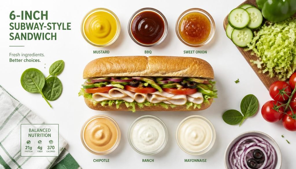 Subway sandwich with different sauce options and calorie comparison