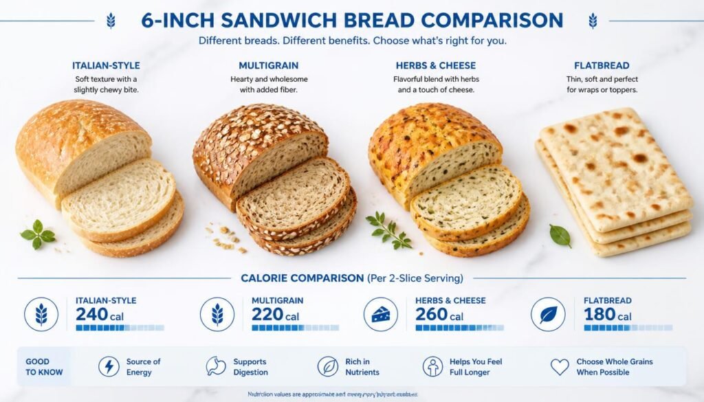 Subway 6 inch bread calories comparison for sandwich nutrition