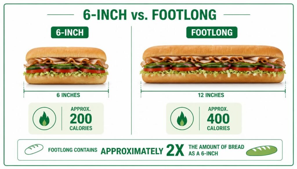6-inch vs Footlong Subway bread calories comparison