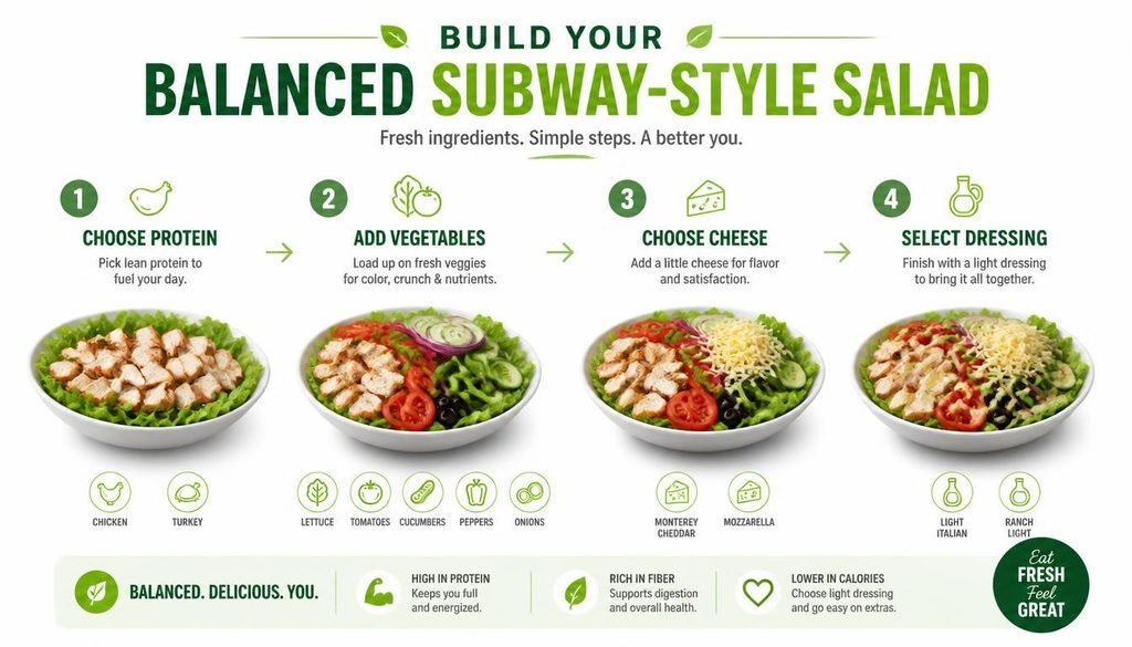 How to build a Subway salad with protein vegetables cheese and dressing