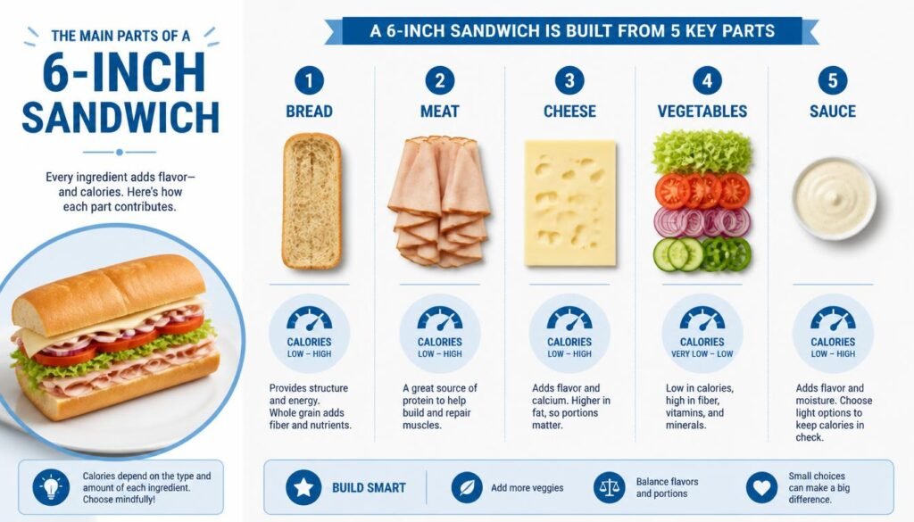 Subway 6 inch sandwich ingredients that affect calorie count