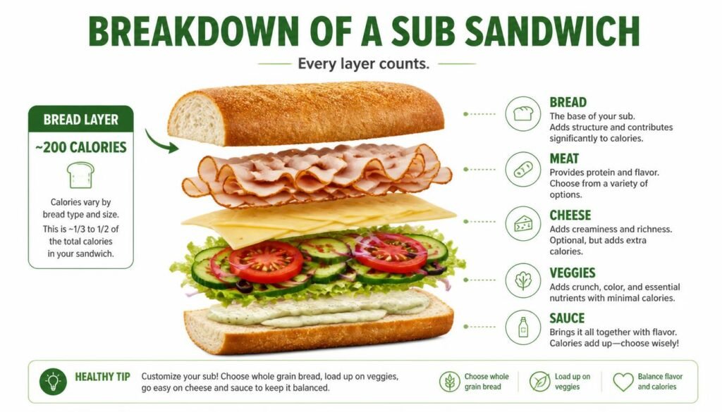 Subway sandwich calories from bread meat cheese vegetables and sauce