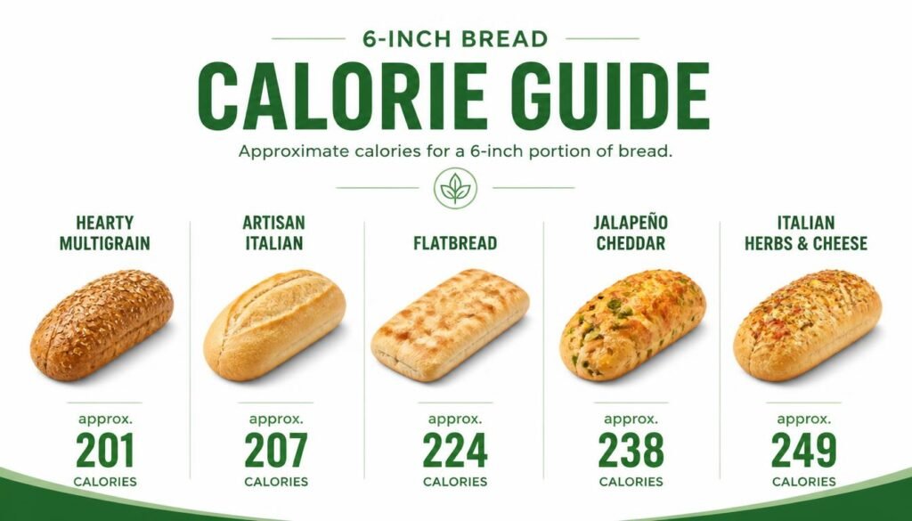 Subway bread calories chart showing calories in every bread