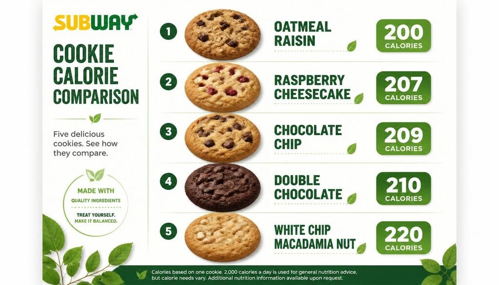Subway cookie calories by flavor including chocolate chip and macadamia nut