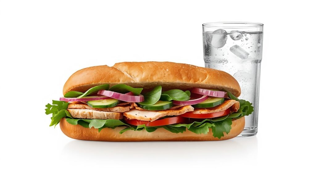 Lower calorie Subway meal with turkey sandwich and fresh vegetables
