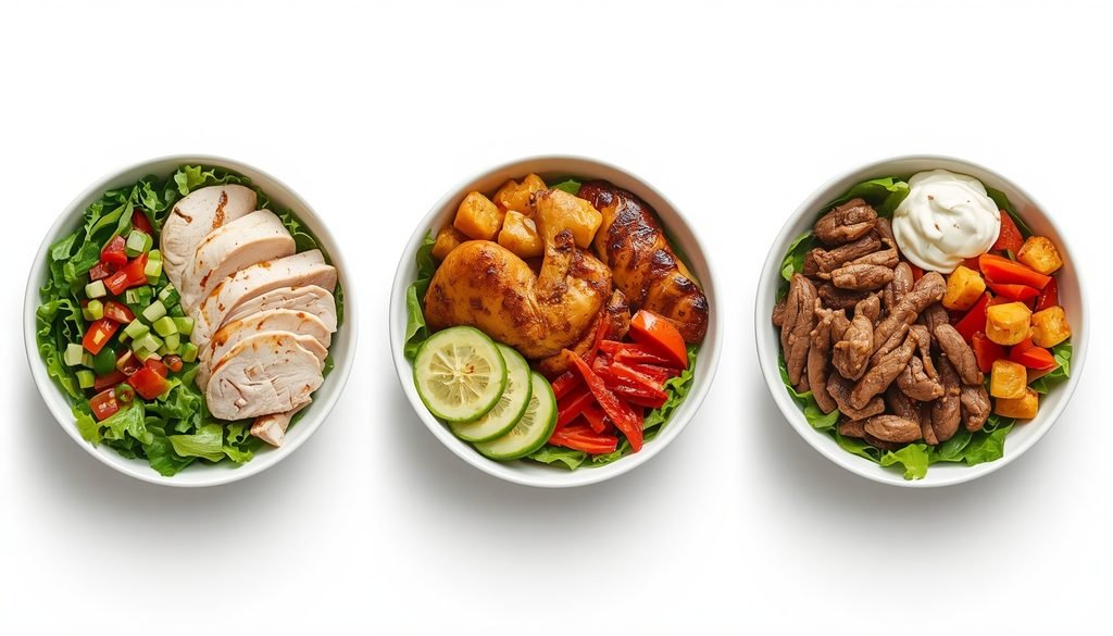 Subway protein bowl comparison showing turkey, grilled chicken, and mixed-meat options