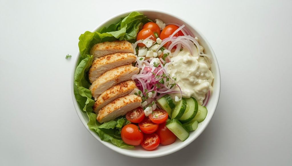 Low calorie Subway protein bowl with lean meat and fresh vegetables