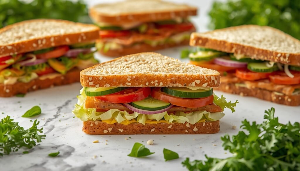 Healthy Subway sandwich with lower calorie bread and fresh vegetables